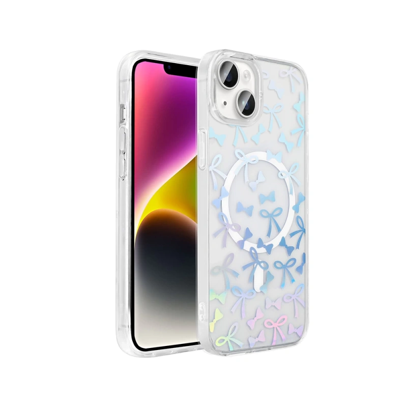 Apple iPhone 14 Kılıf M-Safe Şarj Özellikli Şeffaf Zore Folk Sert Kapak