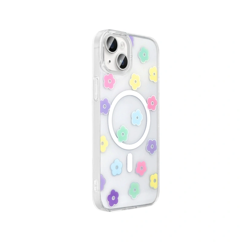 Apple iPhone 14 Kılıf M-Safe Şarj Özellikli Şeffaf Zore Folk Sert Kapak