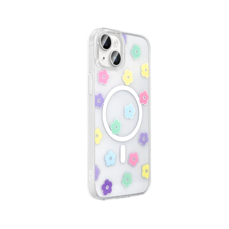 Apple iPhone 14 Kılıf M-Safe Şarj Özellikli Şeffaf Zore Folk Sert Kapak