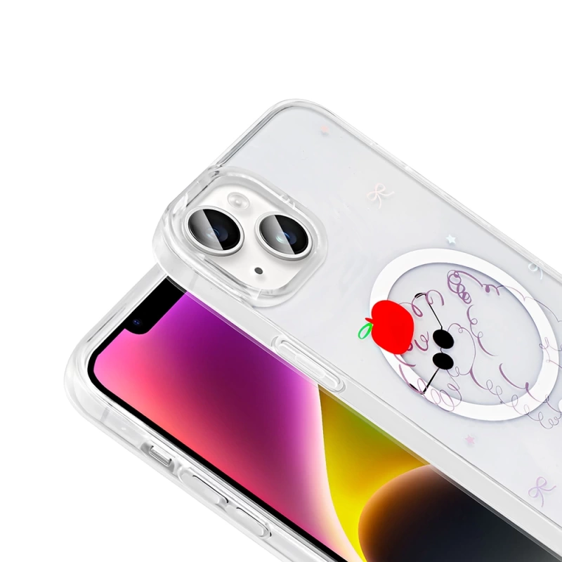 Apple iPhone 14 Kılıf M-Safe Şarj Özellikli Şeffaf Zore Folk Sert Kapak