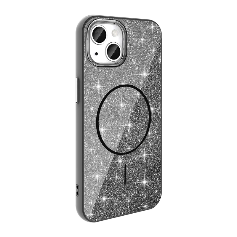 Apple iPhone 14 Kılıf M-safe Şarj Özellikli Parlayan Simli Zore Okso Kapak