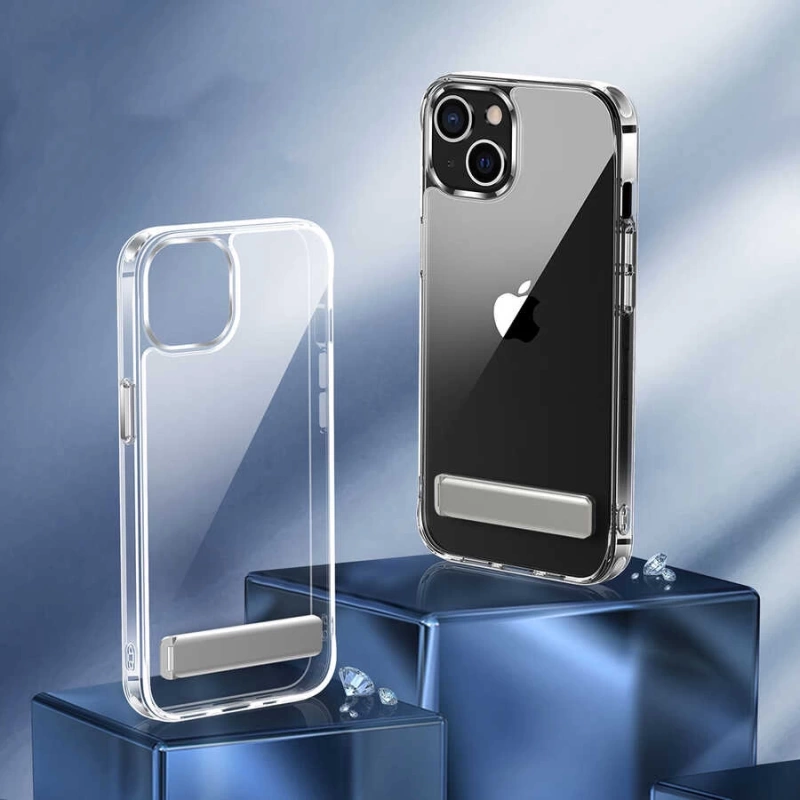 Apple iPhone 14 Kılıf Standlı Şeffaf Silikon Zore L-Stand Kapak