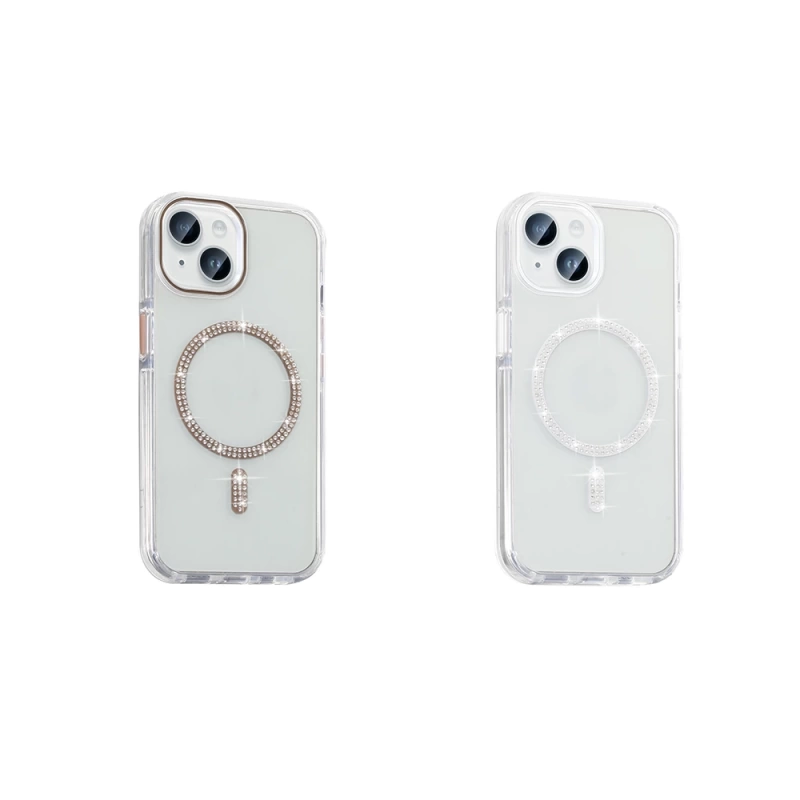 Apple iPhone 14 Kılıf Taşlı Tasarım M-safe Şarj Özellikli Zore Koment Silikon Kapak