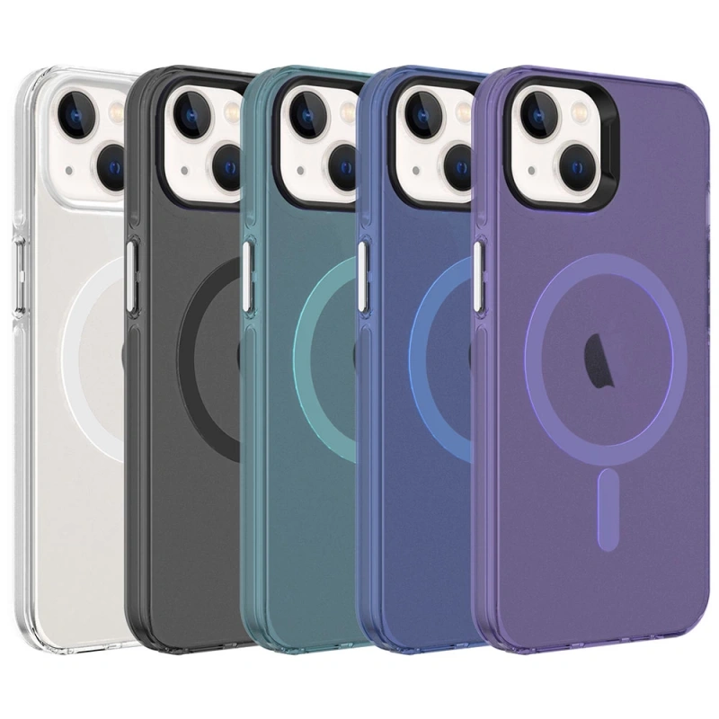 Apple iPhone 14 Kılıf Zore M-safe Şarj Özellikli Buzlu Transparan C-Pro Sert Kapak