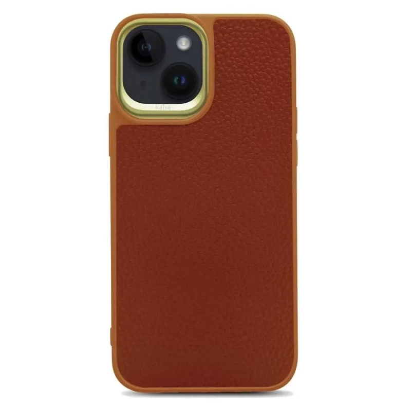 Apple iPhone 14 Plus Kılıf Soft Deri Metal Kamera Çerçeveli ​Kajsa Litchi Kapak