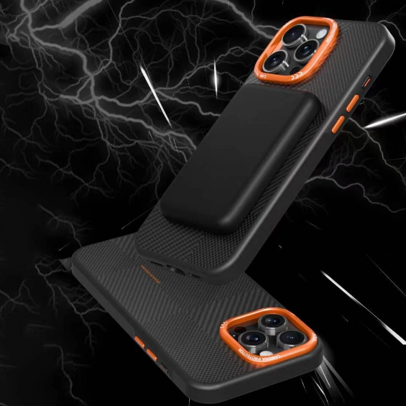 Apple iPhone 14 Pro Kılıf M-safe Şarj Özellikli Karbon Fiber Görünümlü Zore Kamp Kapak