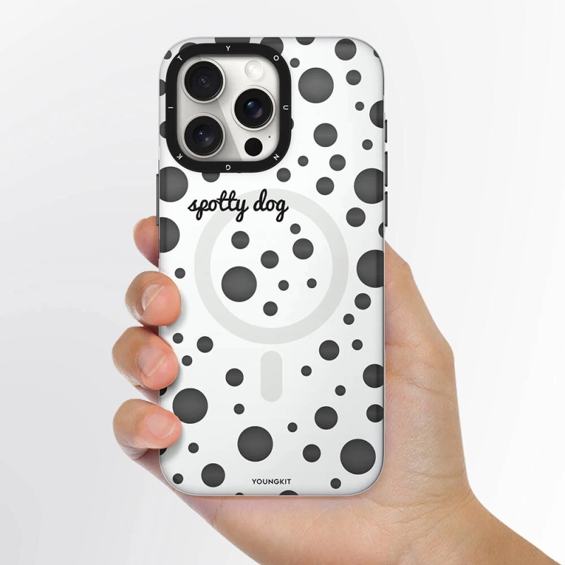 Apple iPhone 14 Pro Kılıf Magsafe Şarj Özellikli Polka Dot Desenli Youngkit Spots Serisi Kapak