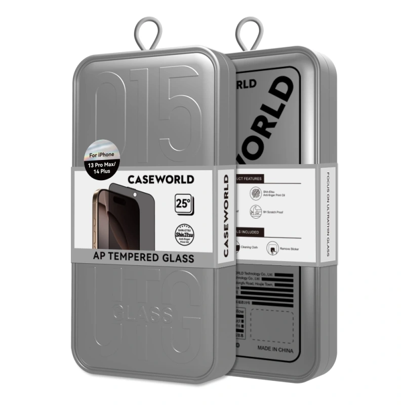 Apple iPhone 14 Pro Max CaseWorld 0.25mm Privacy 3D Temperli Cam Ekran Koruyucu + Uygulama Aparatlı