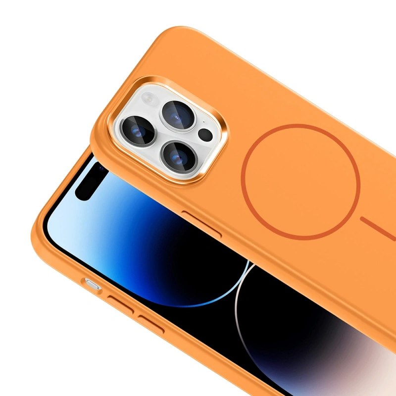 Apple iPhone 14 Pro Max Kılıf M-Safe Şarj Özellikli Metal Kamera Çerçeveli Zore Edi Silikon Kapak