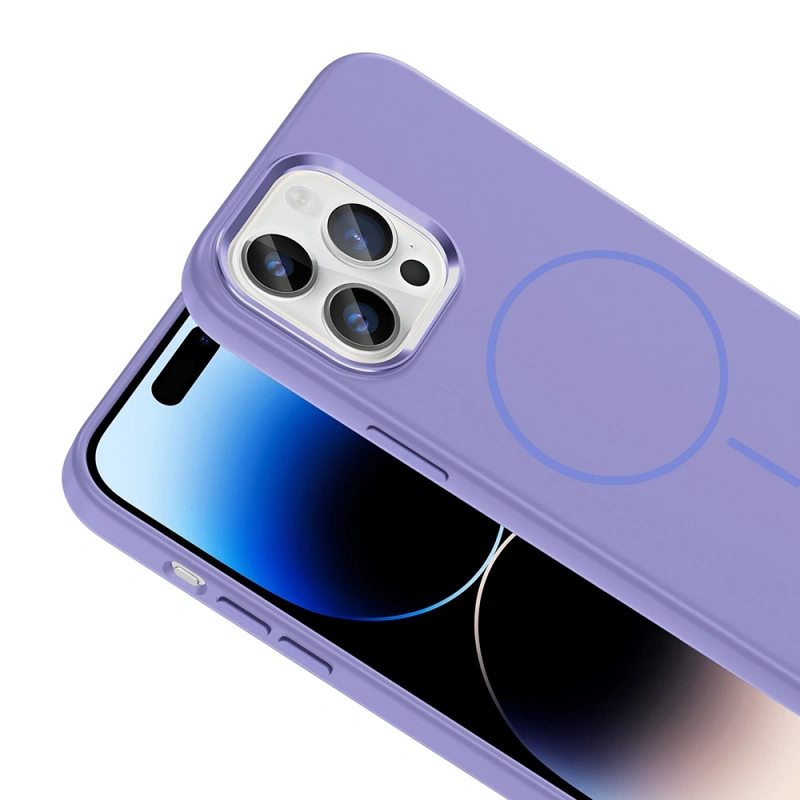 Apple iPhone 14 Pro Max Kılıf M-Safe Şarj Özellikli Metal Kamera Çerçeveli Zore Edi Silikon Kapak