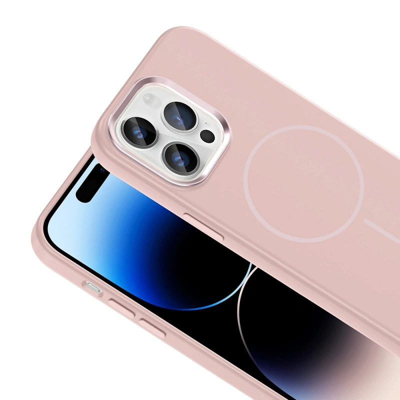 Apple iPhone 14 Pro Max Kılıf M-Safe Şarj Özellikli Metal Kamera Çerçeveli Zore Edi Silikon Kapak