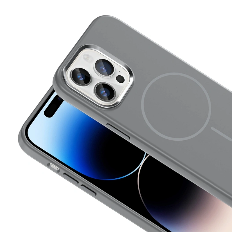 Apple iPhone 14 Pro Max Kılıf M-Safe Şarj Özellikli Metal Kamera Çerçeveli Zore Edi Silikon Kapak