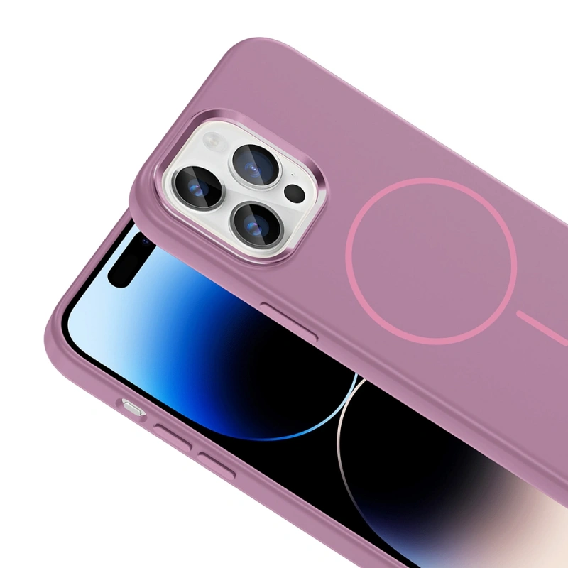 Apple iPhone 14 Pro Max Kılıf M-Safe Şarj Özellikli Metal Kamera Çerçeveli Zore Edi Silikon Kapak