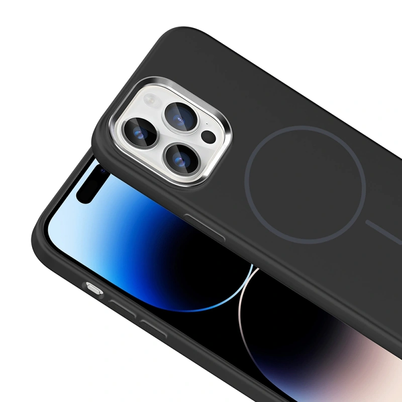 Apple iPhone 14 Pro Max Kılıf M-Safe Şarj Özellikli Metal Kamera Çerçeveli Zore Edi Silikon Kapak