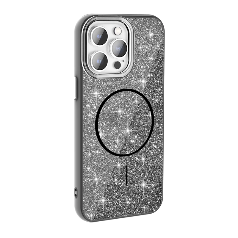 Apple iPhone 14 Pro Max Kılıf M-safe Şarj Özellikli Parlayan Simli Zore Okso Kapak