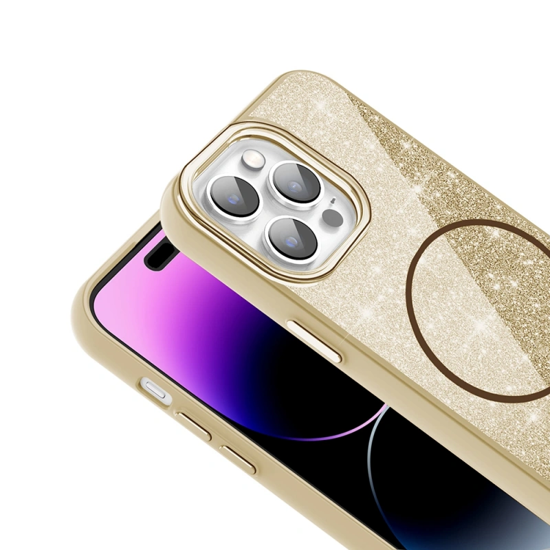 Apple iPhone 14 Pro Max Kılıf M-safe Şarj Özellikli Parlayan Simli Zore Okso Kapak