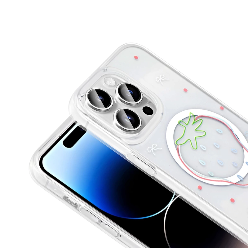 Apple iPhone 14 Pro Max Kılıf M-Safe Şarj Özellikli Şeffaf Zore Folk Sert Kapak