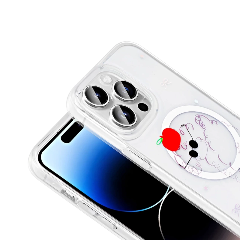 Apple iPhone 14 Pro Max Kılıf M-Safe Şarj Özellikli Şeffaf Zore Folk Sert Kapak