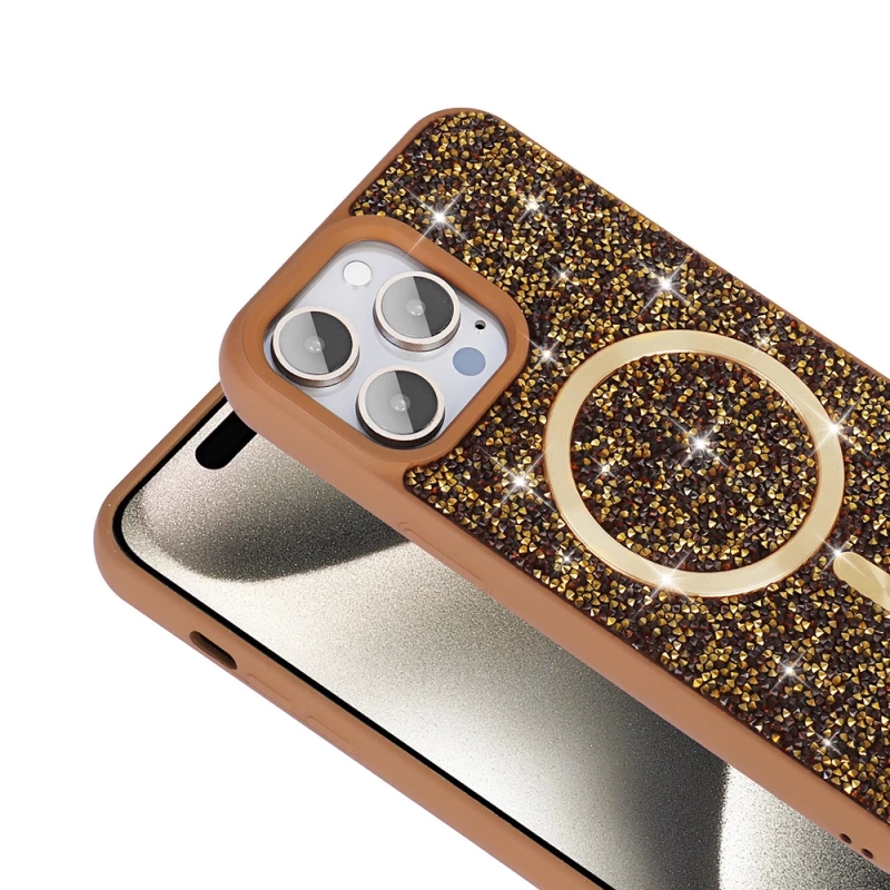 Apple iPhone 14 Pro Max Kılıf Pırlanta Tasarımlı M-safe Şarj Özellikli Zore Mozaik Silikon Kapak