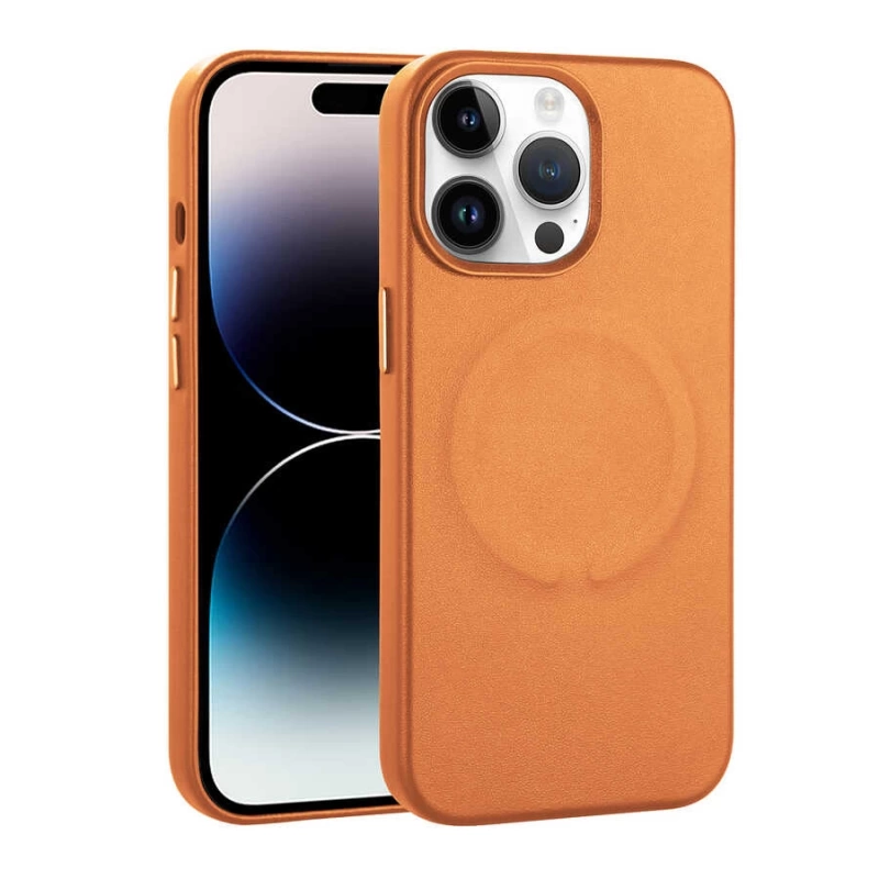 Apple iPhone 14 Pro Max Kılıf PU Deri M-safe Wireless Şarj Özellikli Zore Derix Kapak