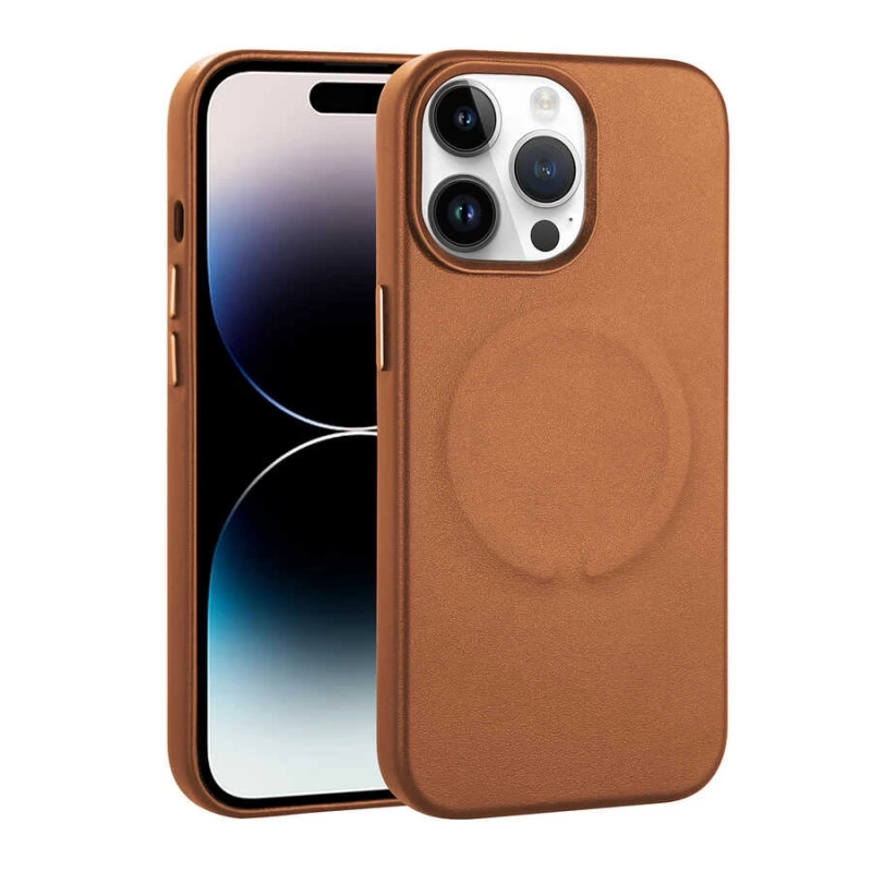Apple iPhone 14 Pro Max Kılıf PU Deri M-safe Wireless Şarj Özellikli Zore Derix Kapak