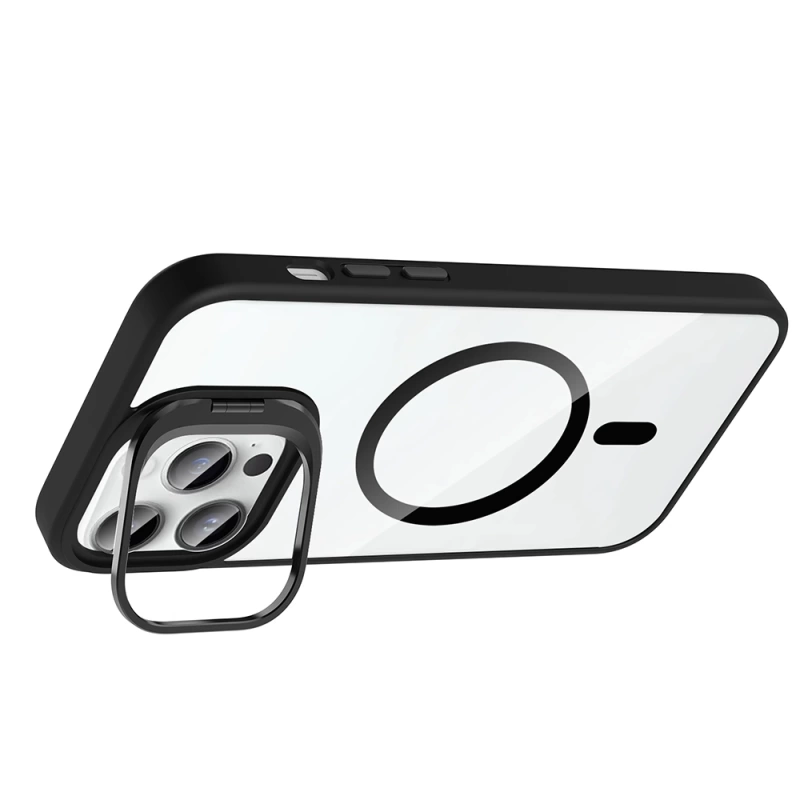 Apple iPhone 14 Pro Max Kılıf Standlı ve Kamera Lens Hediyeli M-Safe Şarj Özellikli Zore Etro Kapak