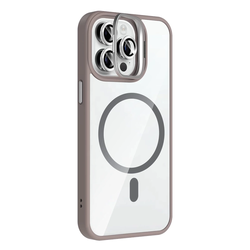 Apple iPhone 14 Pro Max Kılıf Standlı ve Kamera Lens Hediyeli M-Safe Şarj Özellikli Zore Etro Kapak