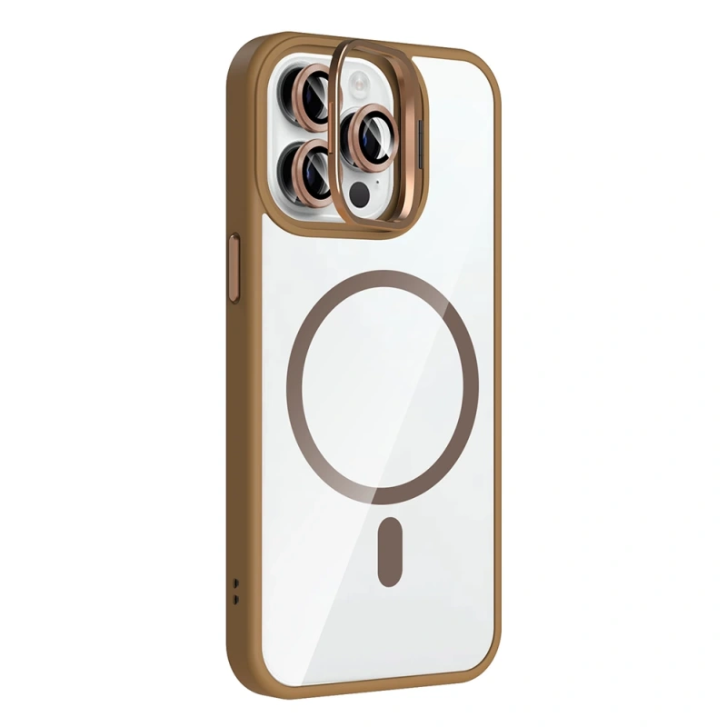 Apple iPhone 14 Pro Max Kılıf Standlı ve Kamera Lens Hediyeli M-Safe Şarj Özellikli Zore Etro Kapak
