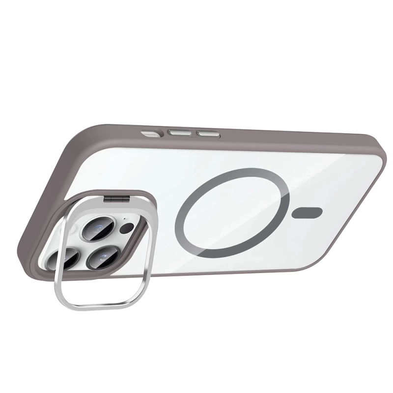 Apple iPhone 14 Pro Max Kılıf Standlı ve Kamera Lens Hediyeli M-Safe Şarj Özellikli Zore Etro Kapak