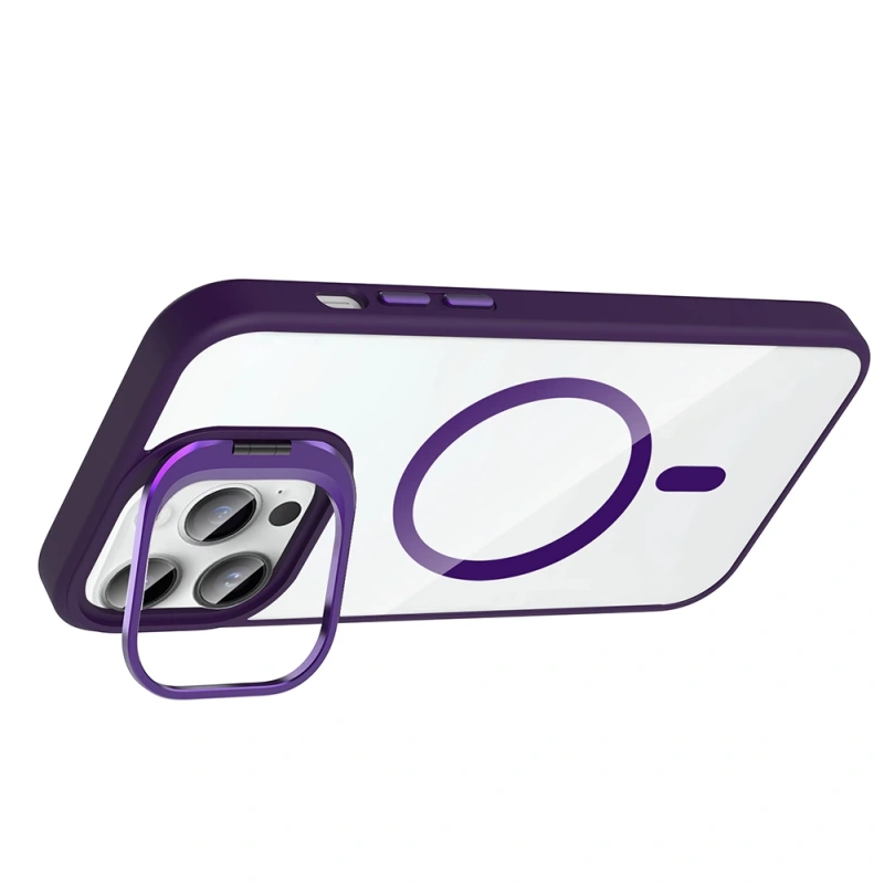 Apple iPhone 14 Pro Max Kılıf Standlı ve Kamera Lens Hediyeli M-Safe Şarj Özellikli Zore Etro Kapak
