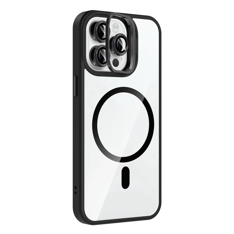 Apple iPhone 14 Pro Max Kılıf Standlı ve Kamera Lens Hediyeli M-Safe Şarj Özellikli Zore Etro Kapak