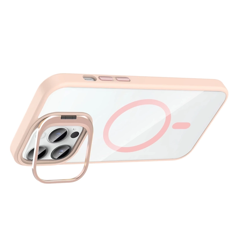 Apple iPhone 14 Pro Max Kılıf Standlı ve Kamera Lens Hediyeli M-Safe Şarj Özellikli Zore Etro Kapak