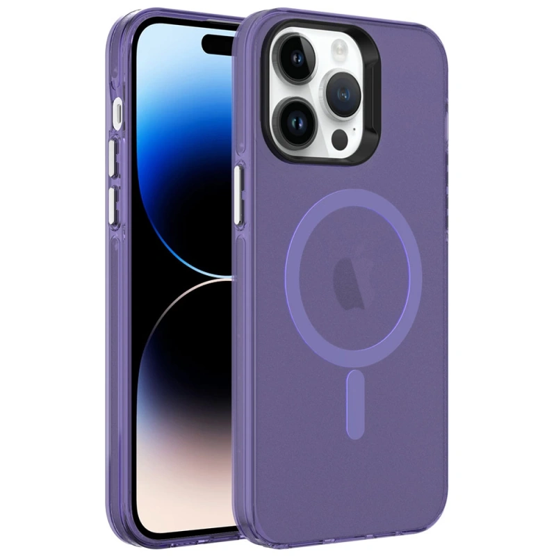 Apple iPhone 14 Pro Max Kılıf Zore M-safe Şarj Özellikli Buzlu Transparan C-Pro Sert Kapak