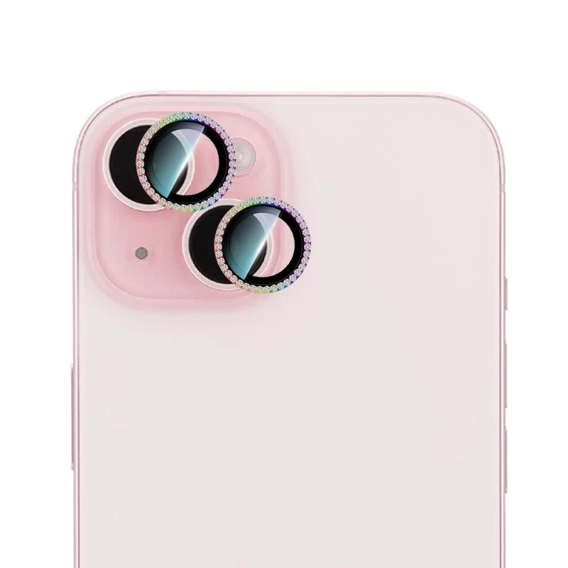 Apple iPhone 15 CaseWorld Alloy Sparkling Diamond Serisi Taşlı Lens Koruyucu