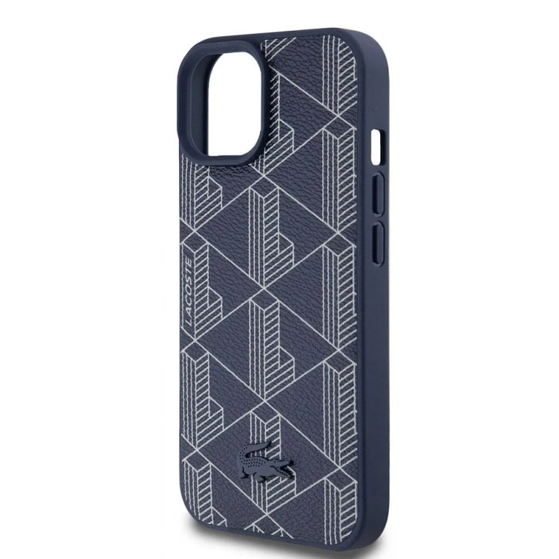 Apple iPhone 15 Kılıf Lacoste Orjinal Lisanslı M-safe Şarj Özellikli PU Deri Görünümlü Karışık Monogram Desenli Kapak