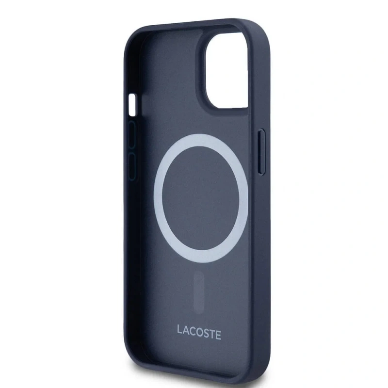 Apple iPhone 15 Kılıf Lacoste Orjinal Lisanslı M-safe Şarj Özellikli PU Deri Görünümlü Karışık Monogram Desenli Kapak