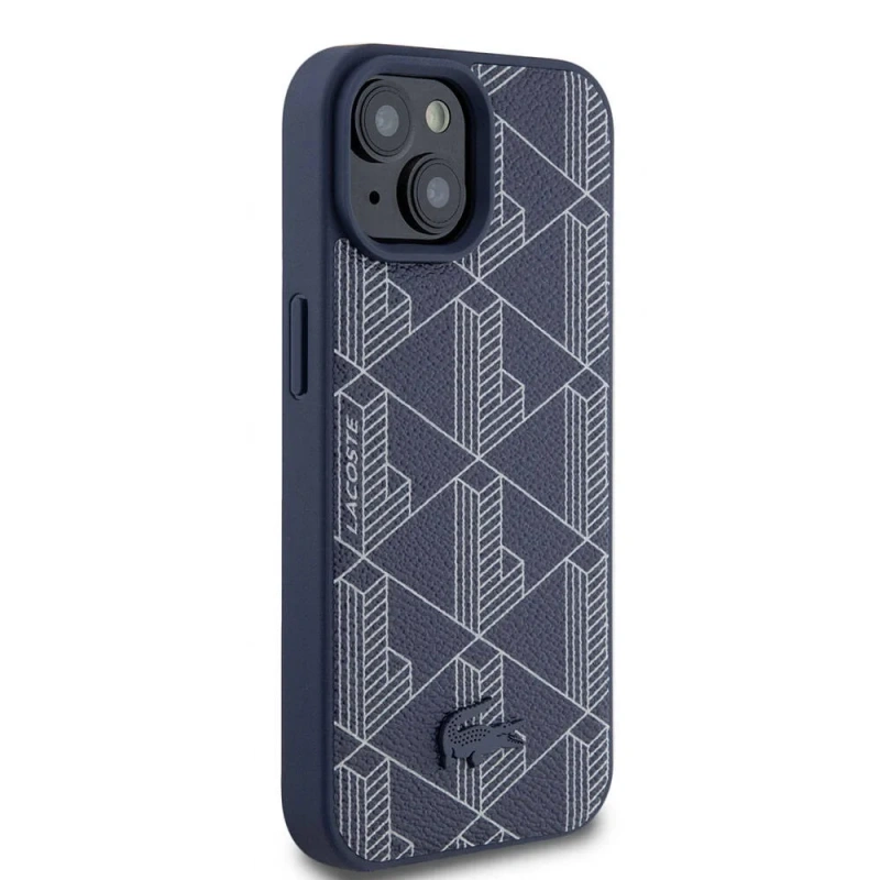 Apple iPhone 15 Kılıf Lacoste Orjinal Lisanslı M-safe Şarj Özellikli PU Deri Görünümlü Karışık Monogram Desenli Kapak