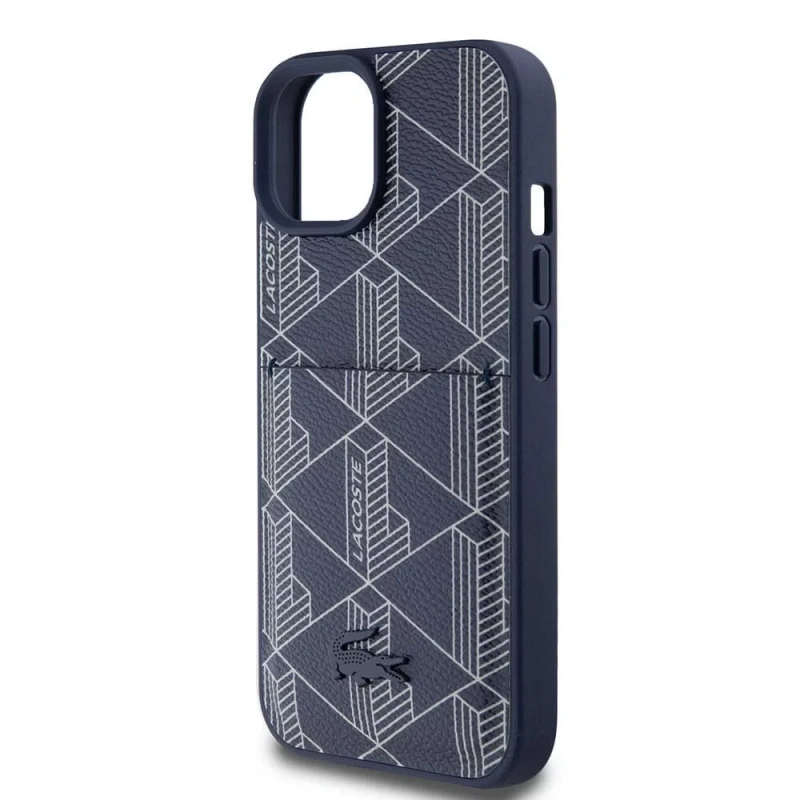 Apple iPhone 15 Kılıf Lacoste Orjinal Lisanslı M-safe Şarj Özellikli PU Deri Görünümlü Kartlıklı Karışık Monogram Desenli Kapak