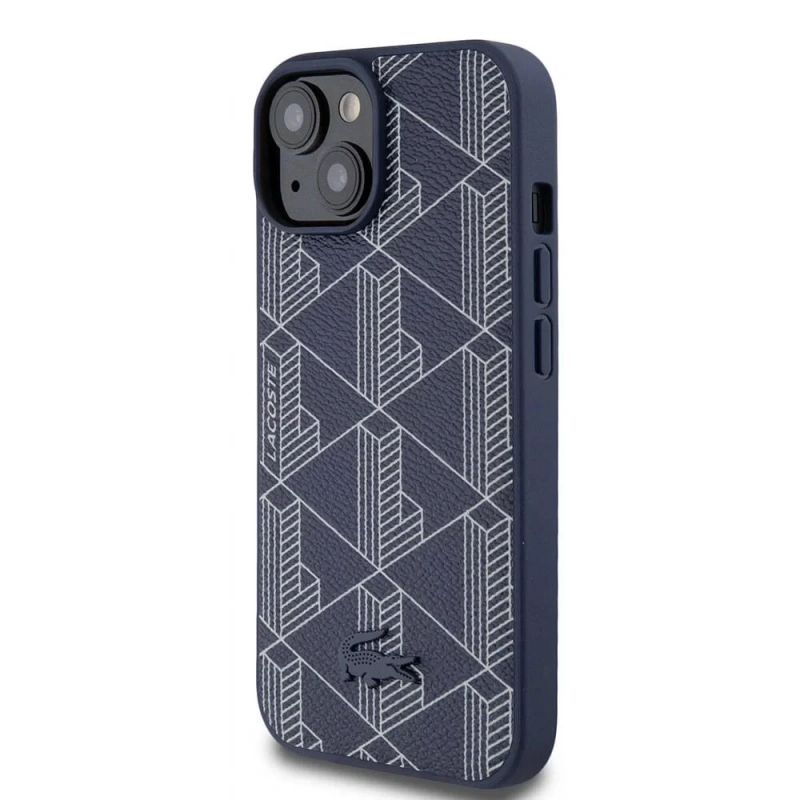 Apple iPhone 15 Kılıf Lacoste Orjinal Lisanslı M-safe Şarj Özellikli PU Deri Görünümlü Karışık Monogram Desenli Kapak