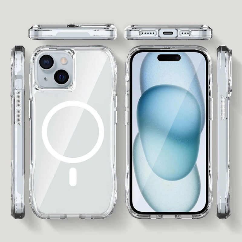 Apple iPhone 15 Kılıf M-safe Şarj Özellikli Airbagli Şeffaf Zore İncek Kapak