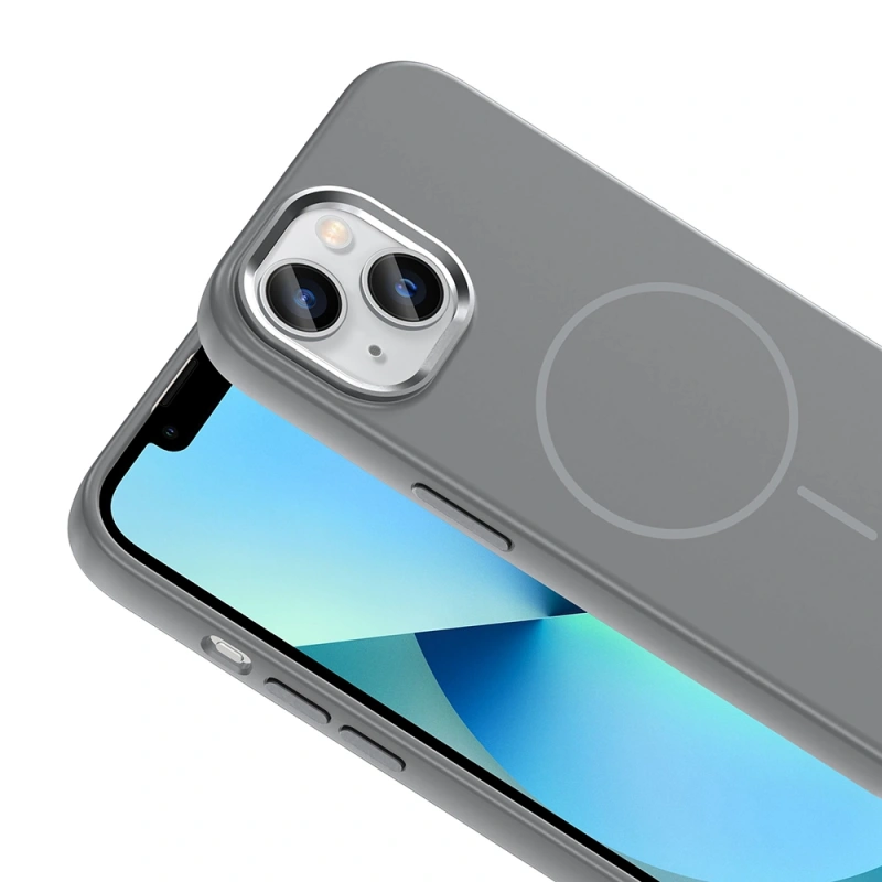 Apple iPhone 15 Kılıf M-Safe Şarj Özellikli Metal Kamera Çerçeveli Zore Edi Silikon Kapak