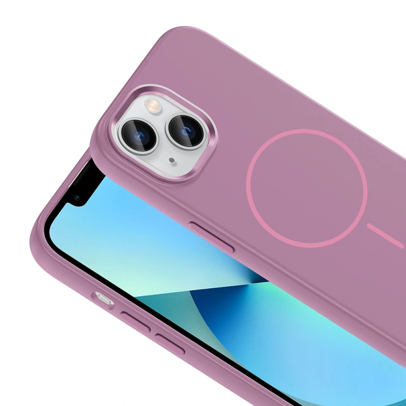 Apple iPhone 15 Kılıf M-Safe Şarj Özellikli Metal Kamera Çerçeveli Zore Edi Silikon Kapak