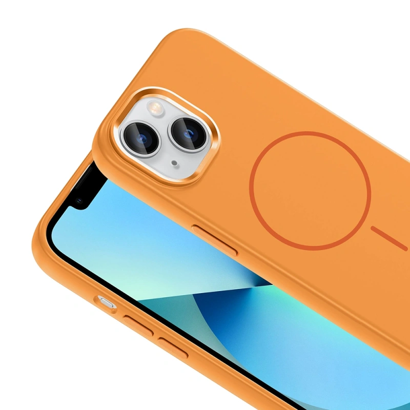 Apple iPhone 15 Kılıf M-Safe Şarj Özellikli Metal Kamera Çerçeveli Zore Edi Silikon Kapak