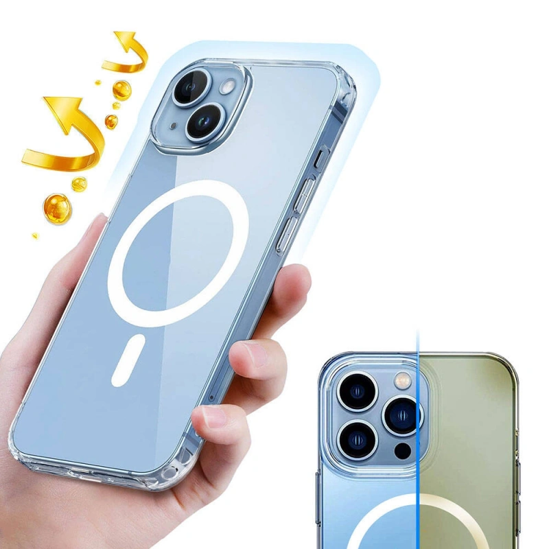 Apple iPhone 15 Kılıf M-safe Şarj Özellikli Şeffaf Sert PC Zore Embos Kapak
