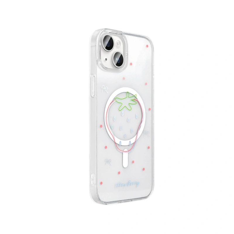 Apple iPhone 15 Kılıf M-Safe Şarj Özellikli Şeffaf Zore Folk Sert Kapak