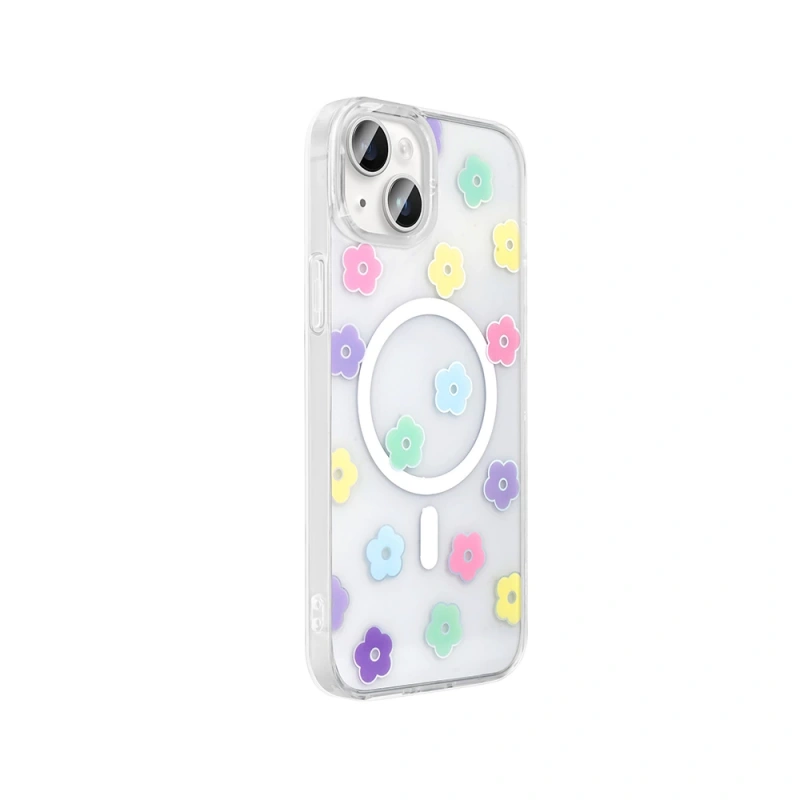 Apple iPhone 15 Kılıf M-Safe Şarj Özellikli Şeffaf Zore Folk Sert Kapak