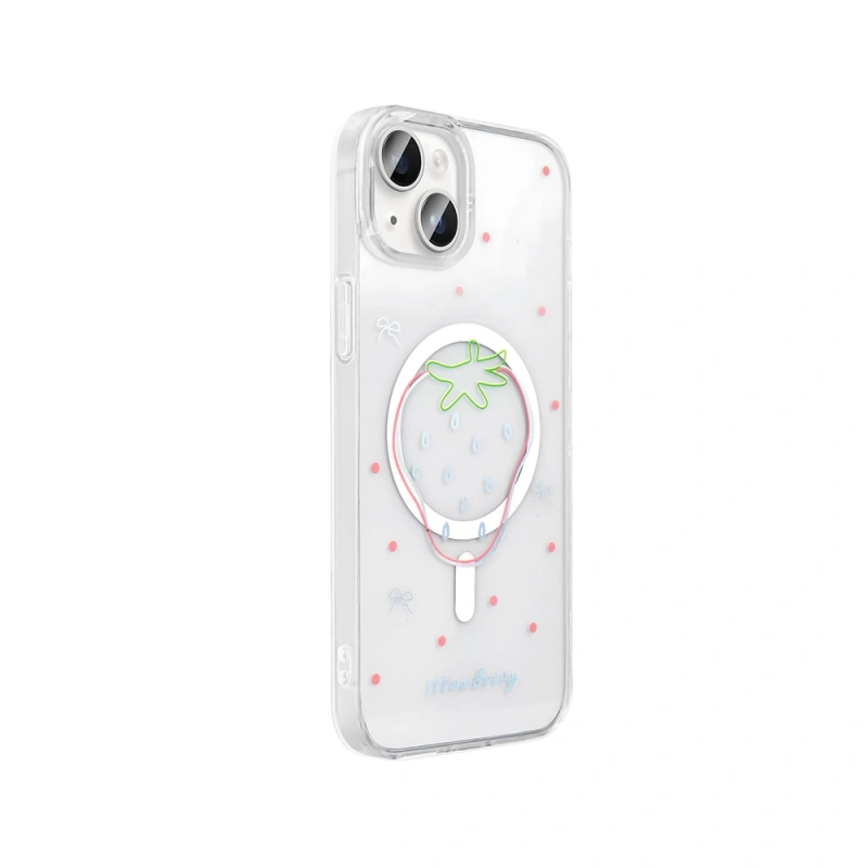 Apple iPhone 15 Kılıf M-Safe Şarj Özellikli Şeffaf Zore Folk Sert Kapak