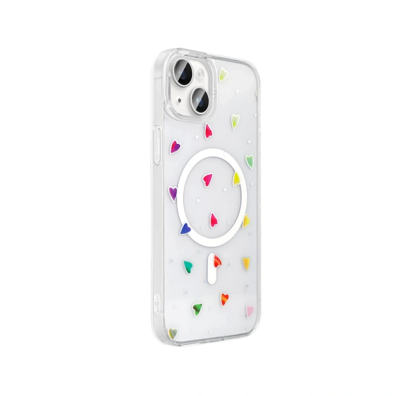 Apple iPhone 15 Kılıf M-Safe Şarj Özellikli Şeffaf Zore Folk Sert Kapak