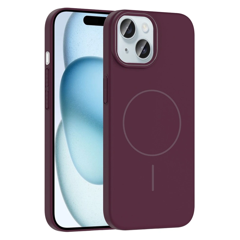 Apple iPhone 15 Kılıf M-safe Şarj Özellikli Zore Ruby Sert Kapak