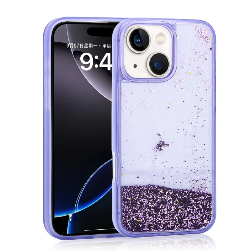 Apple iPhone 15 Kılıf Sıvılı Simli Şeffaf Arka Yüzey Zore Keto Silikon Kapak
